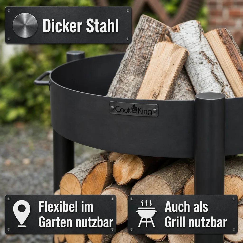 Feuerschale, Garten, hoch, 60 cm, Naturstahl, handgefertigt
