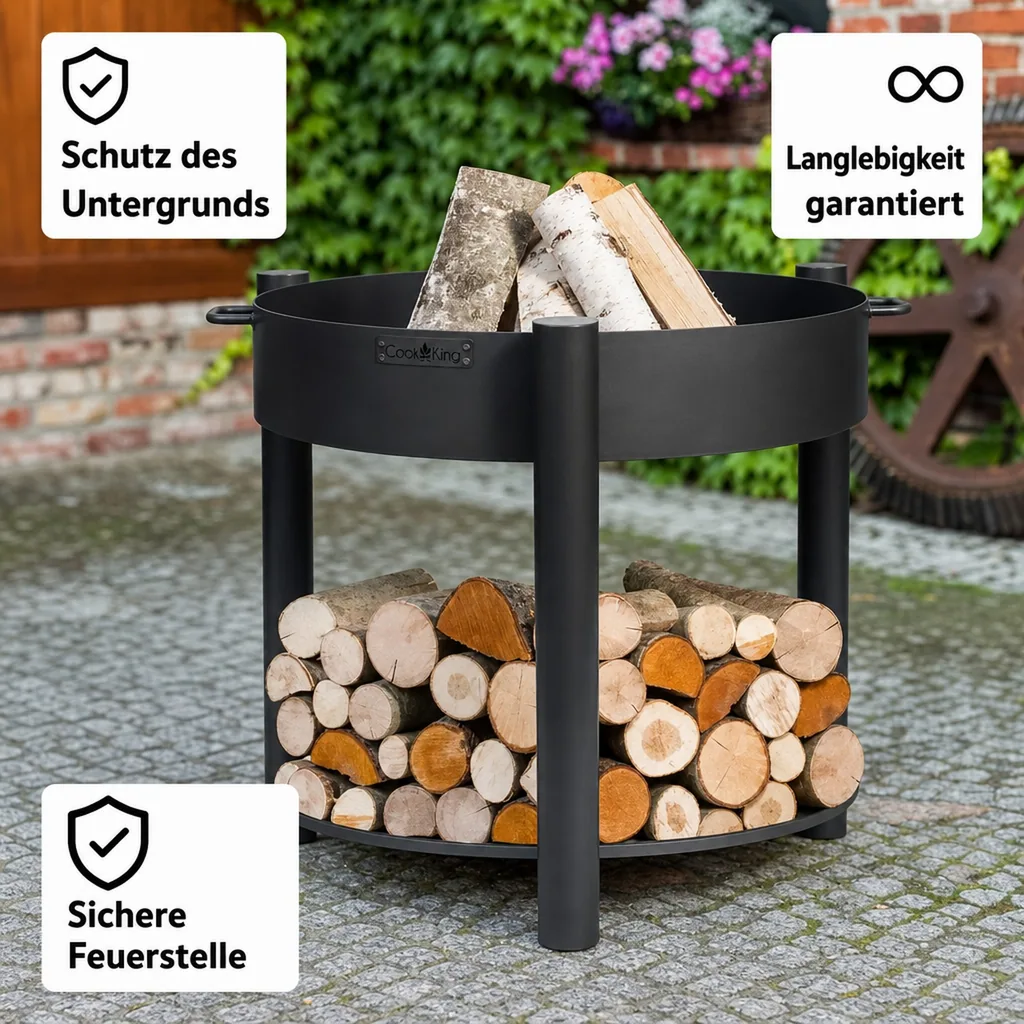 Feuerschale, Garten, hoch, 60 cm, Naturstahl, handgefertigt