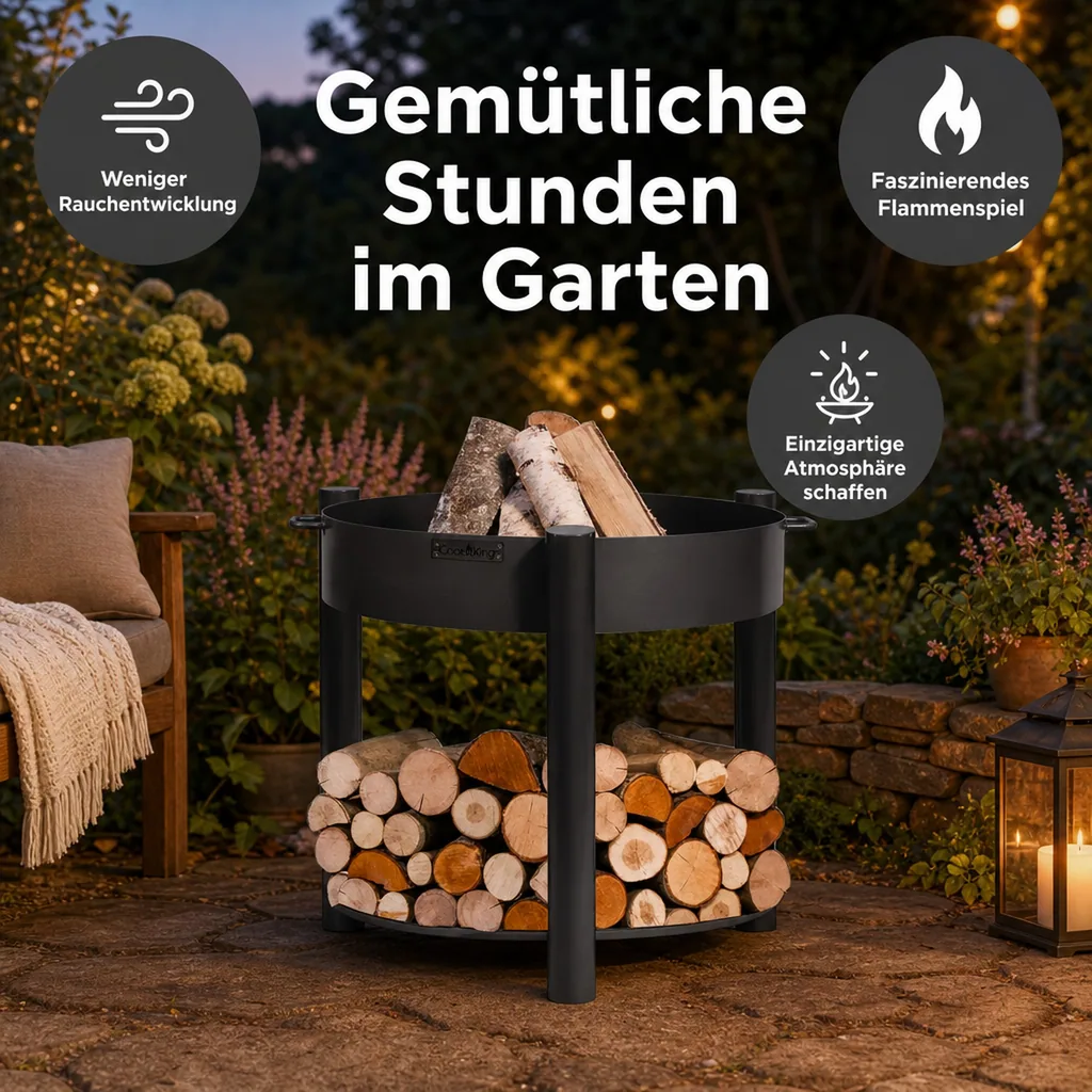 Feuerschale, Garten, hoch, 60 cm, Naturstahl, handgefertigt