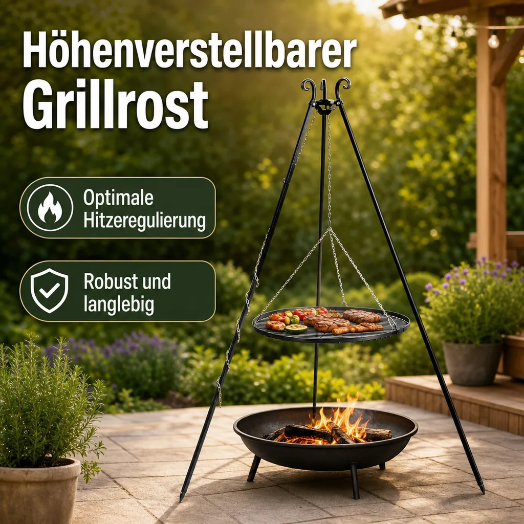 Schwenkgrill Set, Dreibein Grill 180cm, Grillrost 80cm