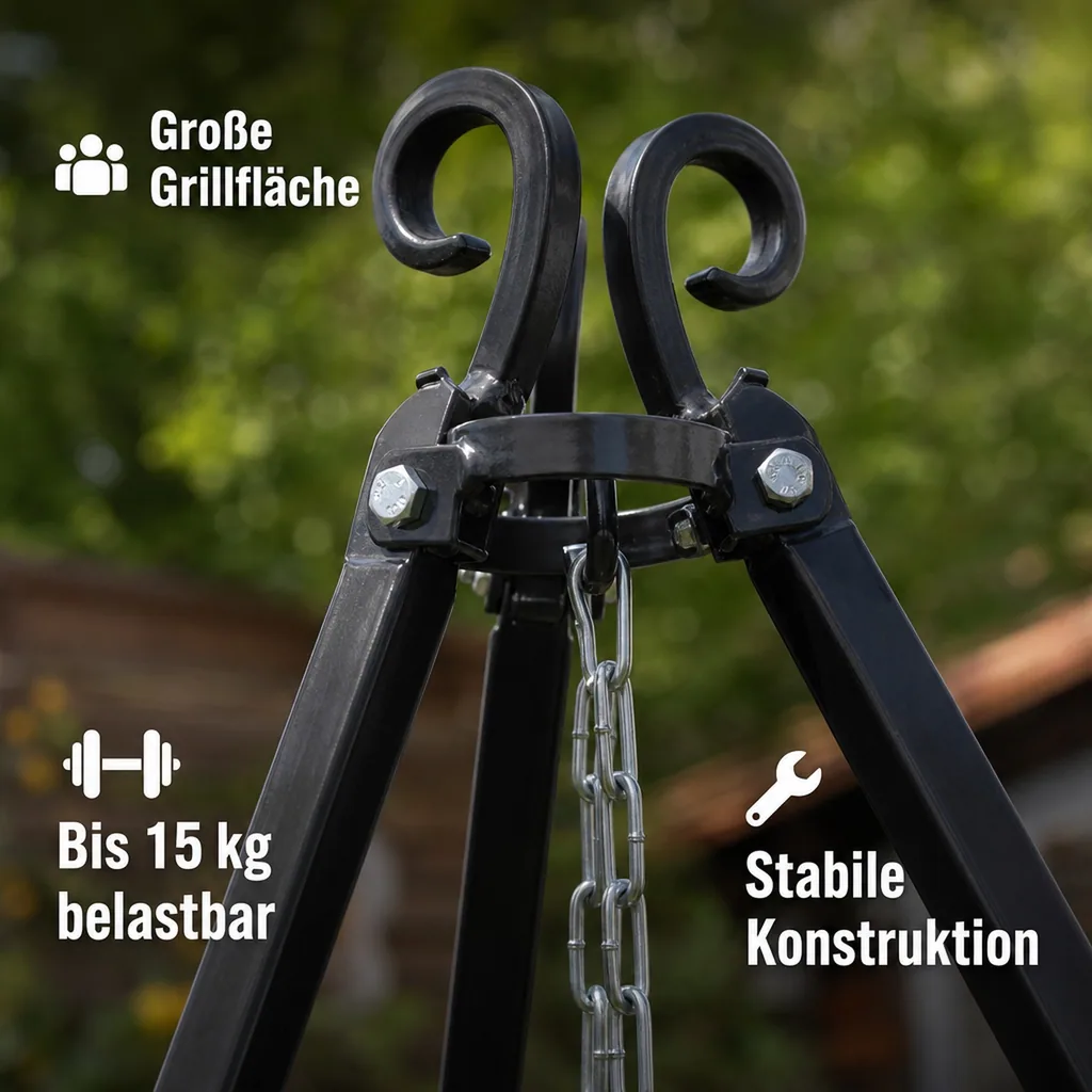 Schwenkgrill Set, Dreibein Grill 180cm, Grillrost 80cm