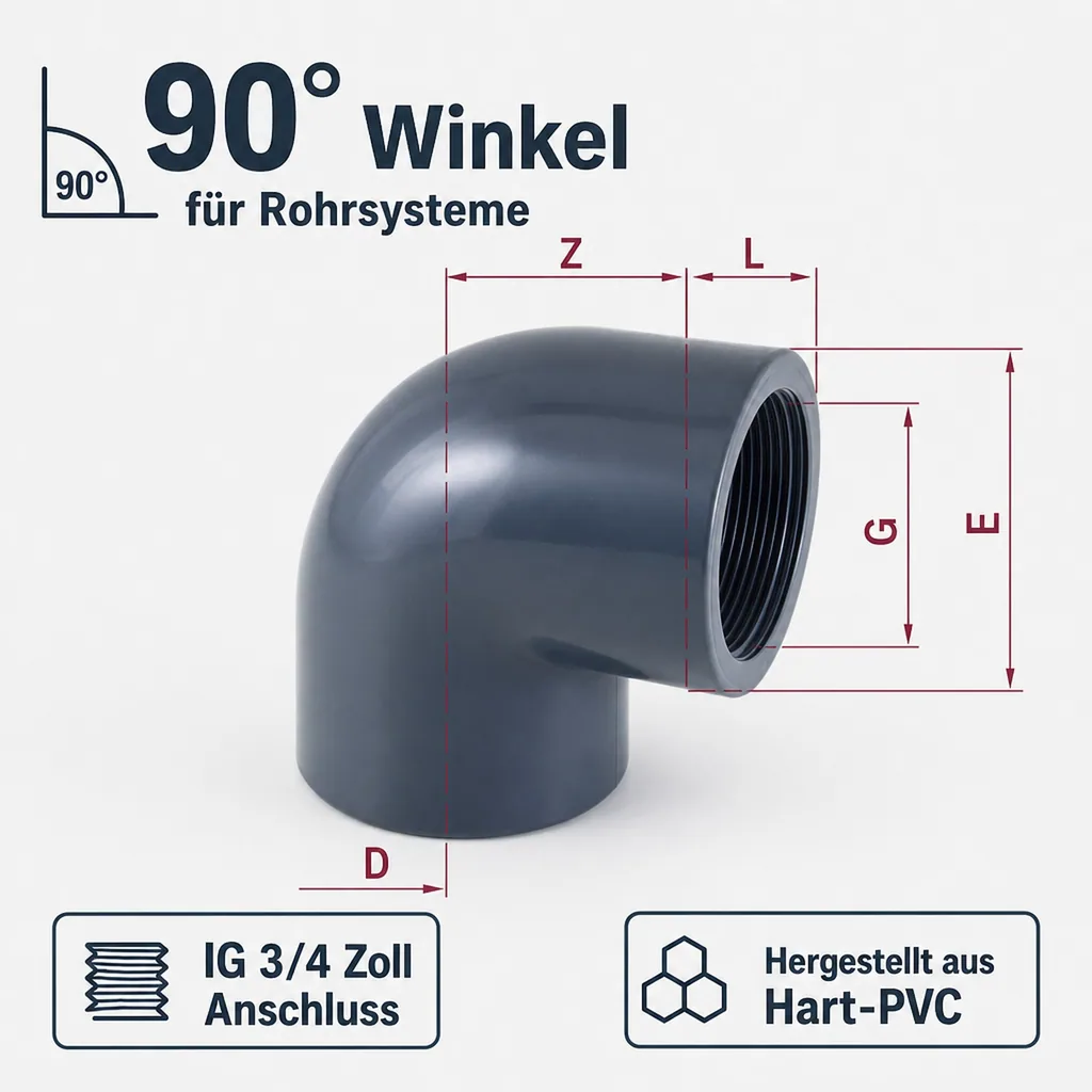 PVC - U 90° Winkel IG 3/4" PN10