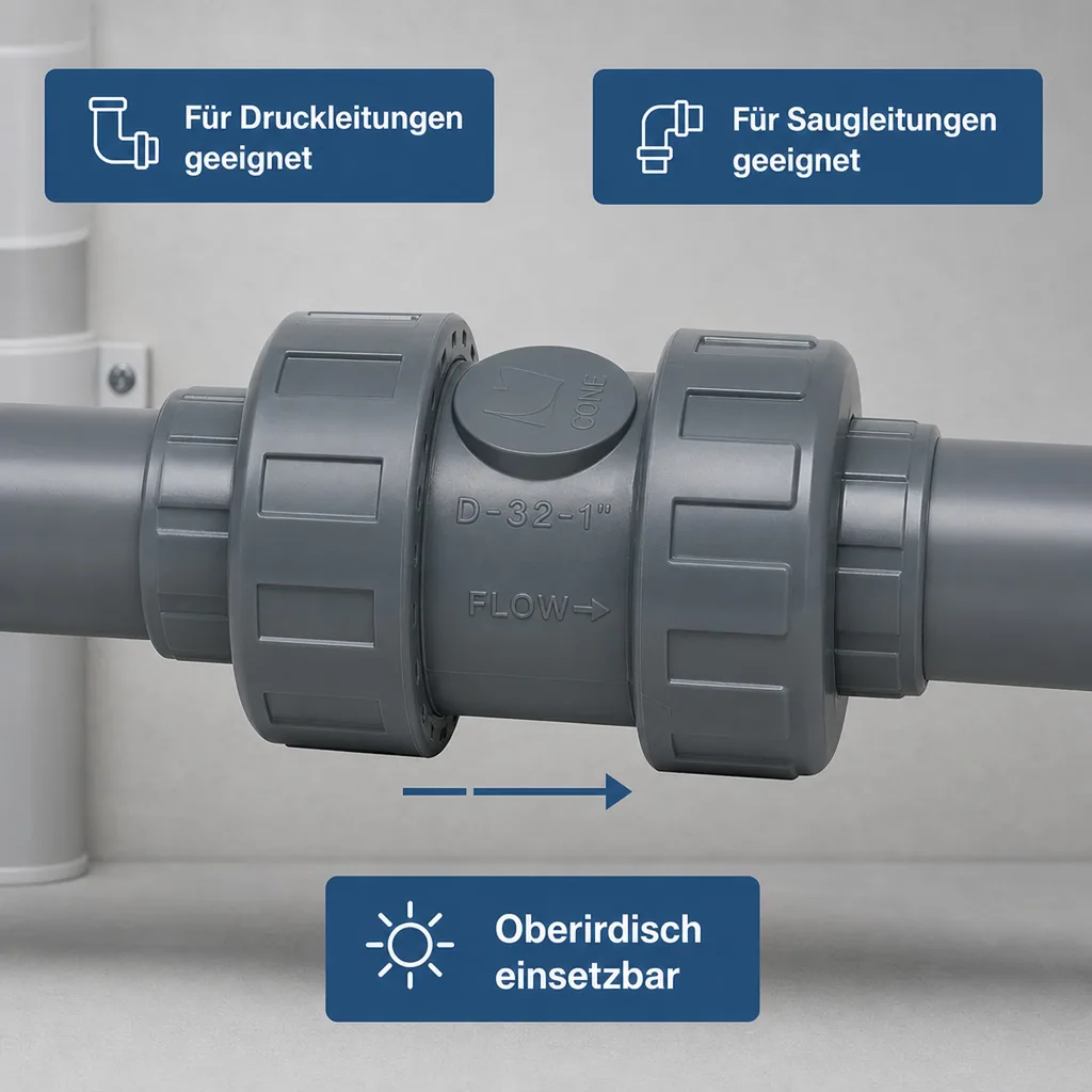 PVC - U Rückschlagventil 25 mm Klebemuffe