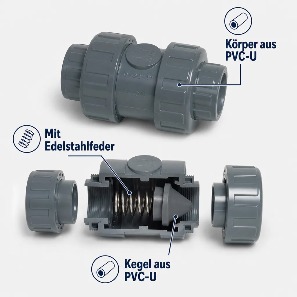 PVC - U Rückschlagventil 25 mm Klebemuffe