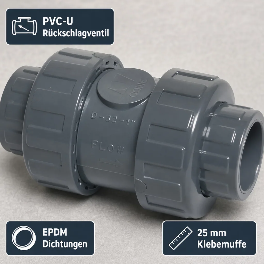 PVC - U Rückschlagventil 25 mm Klebemuffe