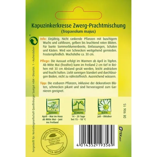 Kapuzinerkresse Samen, Zwerg-Prachtmischung, essbare Blüten