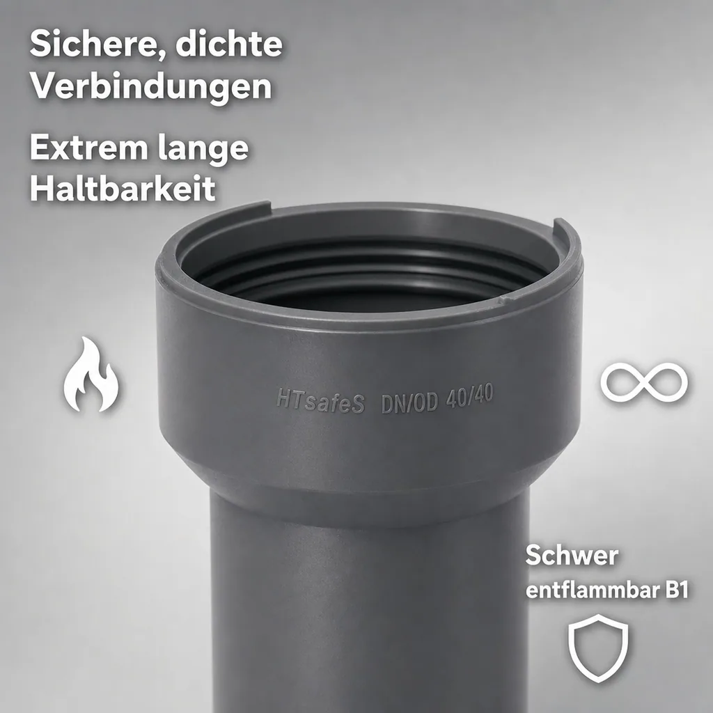 HTsafeS Siphonanschlussstück an Metall und Kunststoff DN/OD 40/40