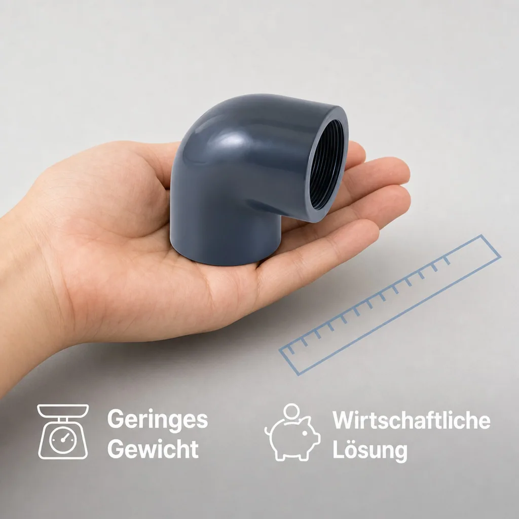 PVC Winkel 90 Grad, PVC-U Winkel, 1 Zoll IG, PN10