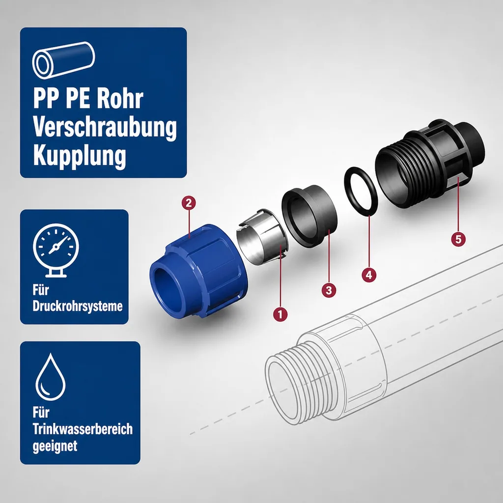 PP PE Rohr Verschraubung Kupplung 20 x 3/4" IG