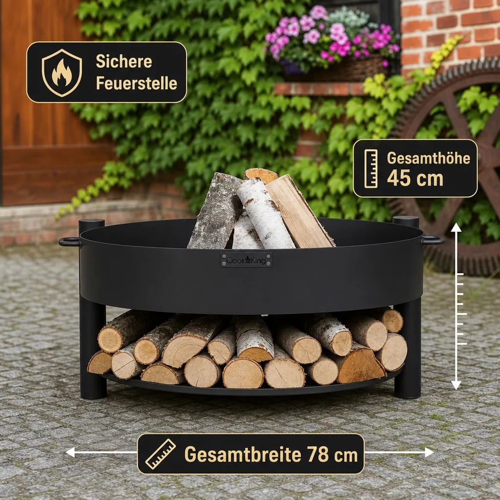 Feuerschale 70 cm, Garten Feuerschale, Naturstahl, handgefertigt