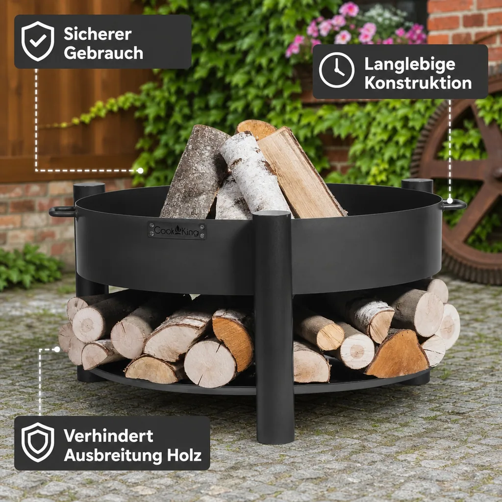 Feuerschale 70 cm, Garten Feuerschale, Naturstahl, handgefertigt