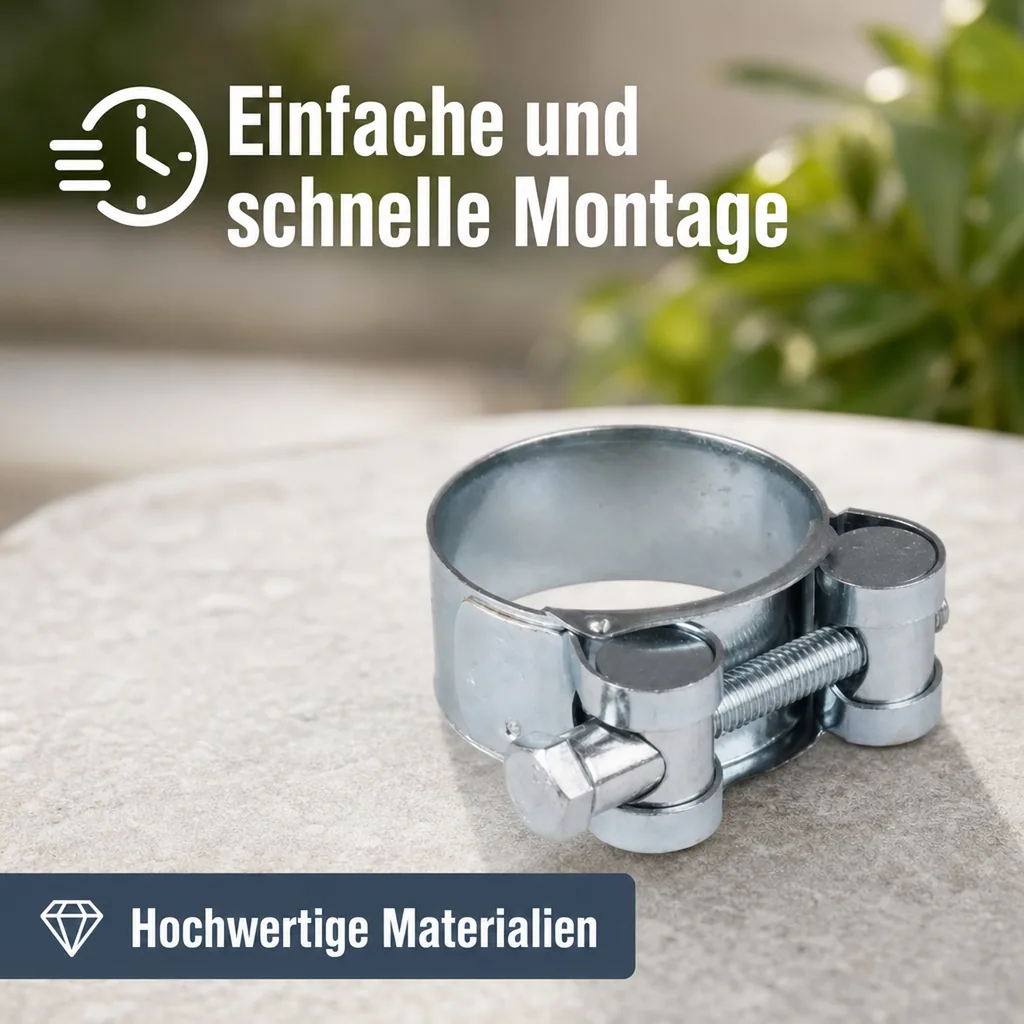 Schlauchschellen 19-21mm, Spannbackenschellen, verzinkt, Gelenkbolzenschellen