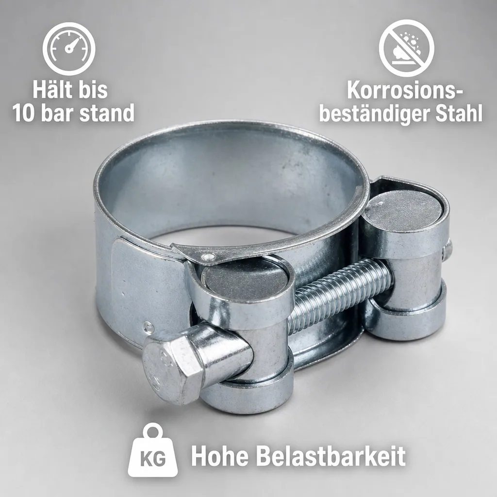 Schlauchschellen 19-21mm, Spannbackenschellen, verzinkt, Gelenkbolzenschellen