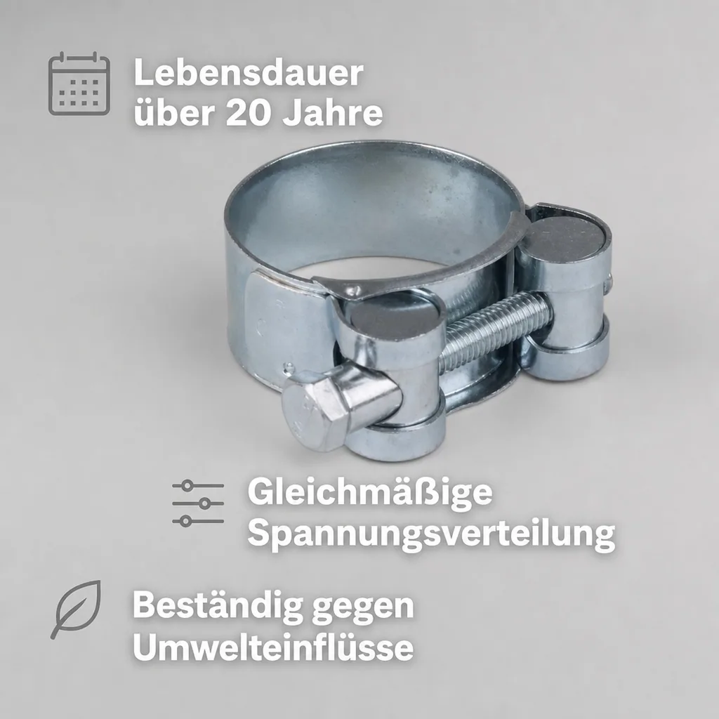Schlauchschellen 19-21mm, Spannbackenschellen, verzinkt, Gelenkbolzenschellen