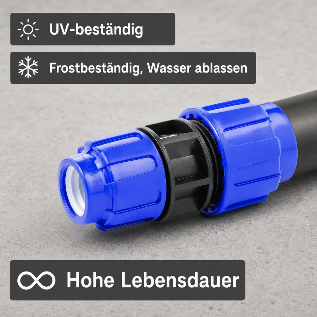 PE Rohr Verschraubung reduziert, 40 x 32 mm, Rohrkupplung