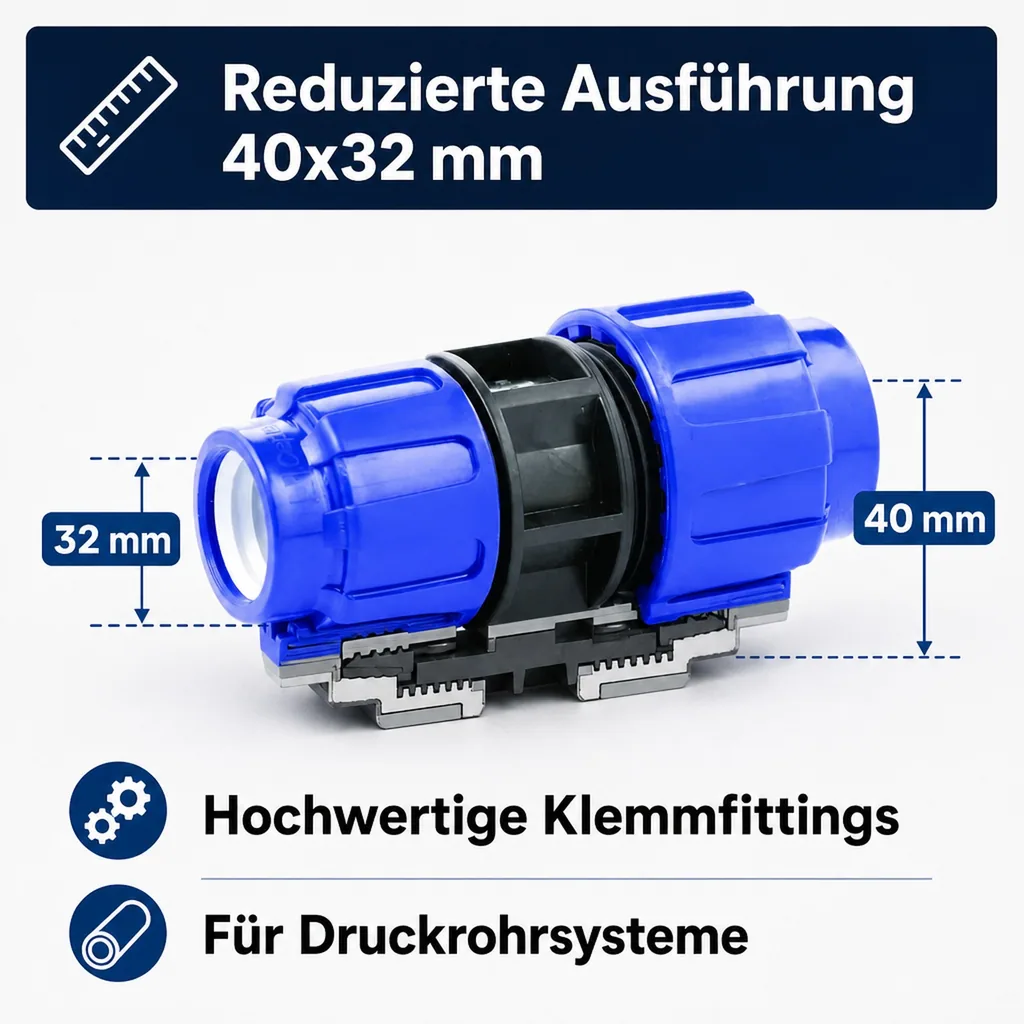 PE Rohr Verschraubung reduziert, 40 x 32 mm, Rohrkupplung