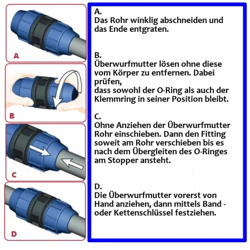 PE Rohr Verschraubung T-Stück 25mm, PP, 3/4 Zoll, Klemmfitting