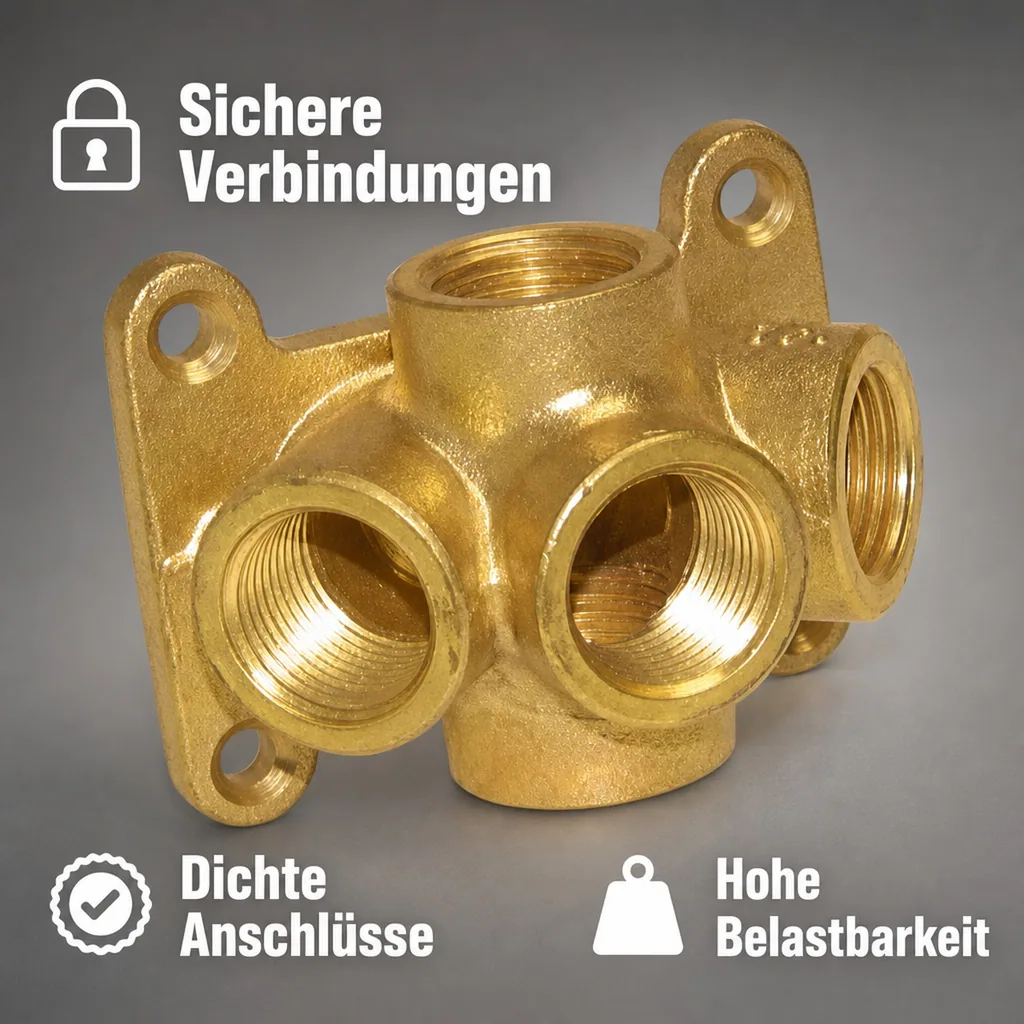 Druckluft Wanddose Messing 5-fach, 1/2 Zoll Innengewinde