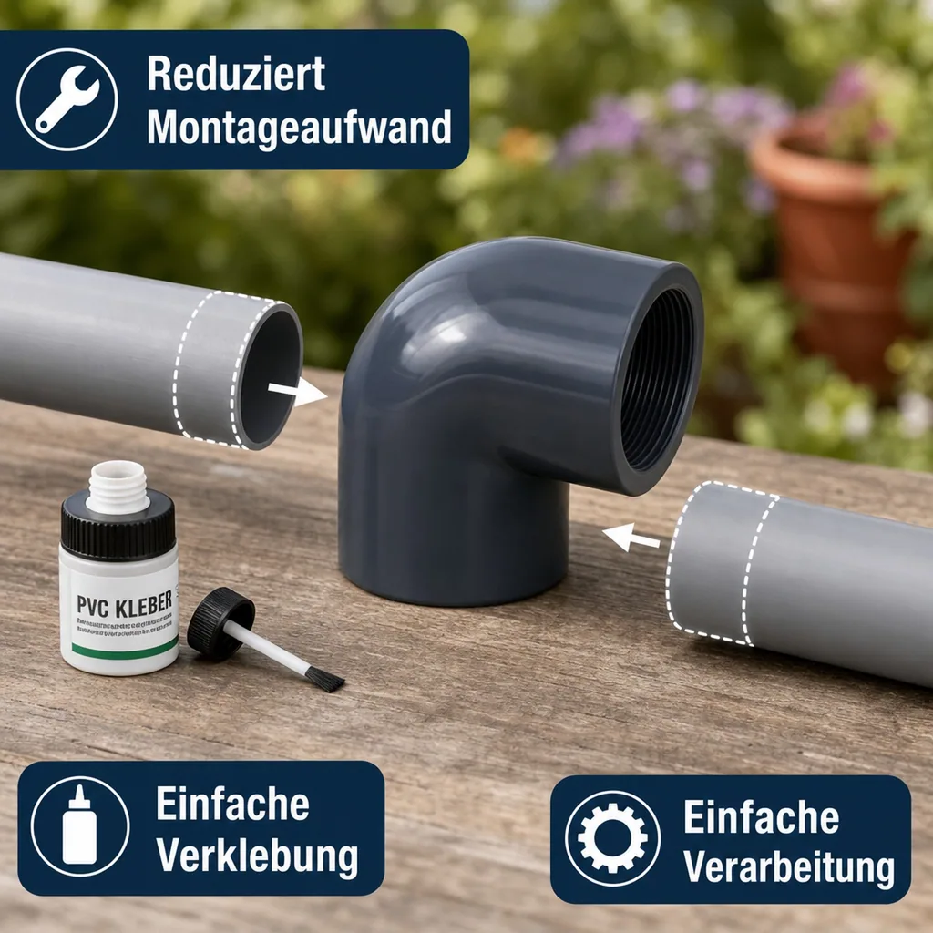 PVC Winkel 90 Grad, PVC Muffe, IG 40 mm, 1 1/4 Zoll, PN10