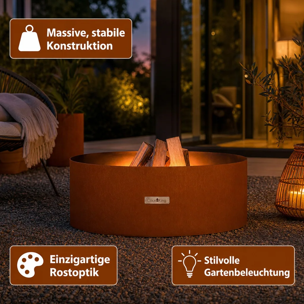 Feuerschale 70 cm, Gartenfeuerschale, Cortenstahl, Feuerstelle Garten