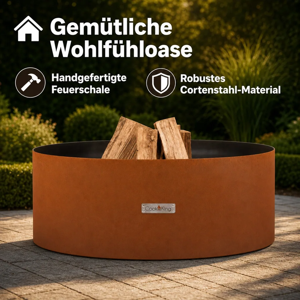 Feuerschale 70 cm, Gartenfeuerschale, Cortenstahl, Feuerstelle Garten