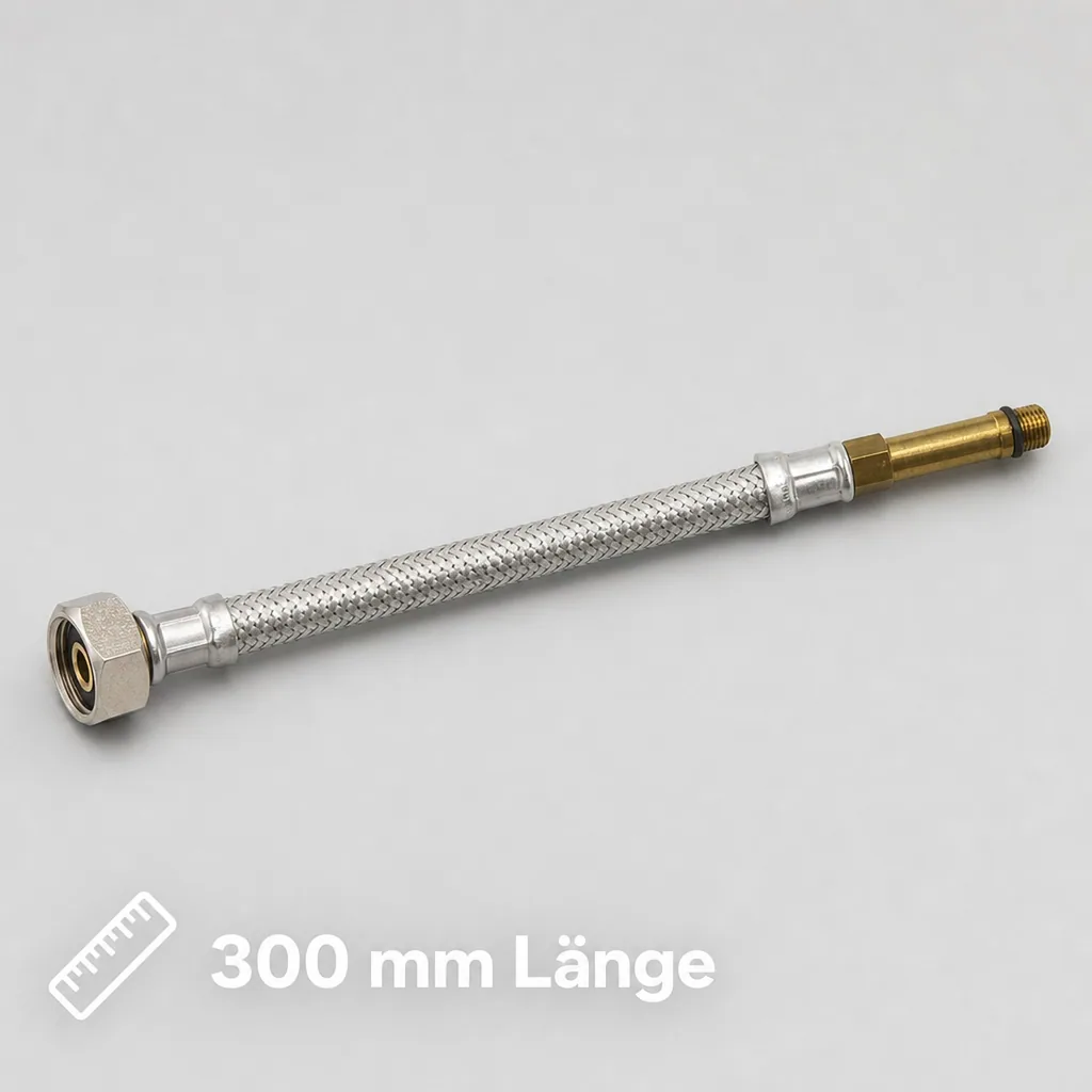 DN8 DVGW Panzerschlauch m. Edelstahlumflechtung M10 Lang x 3/8" ÜM 300 mm