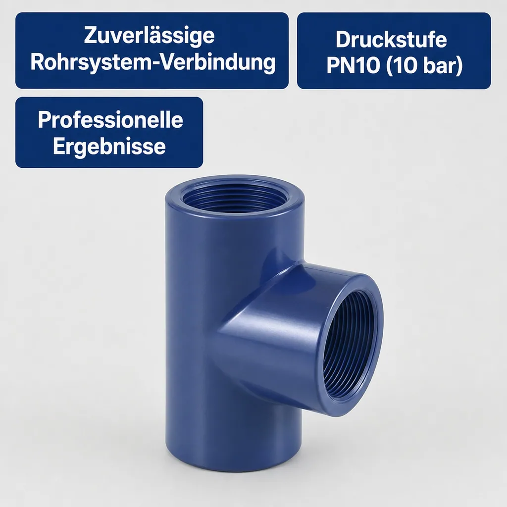PVC Fitting, T-Stück, 1 1/2 Zoll, PN10, Rohrverbinder