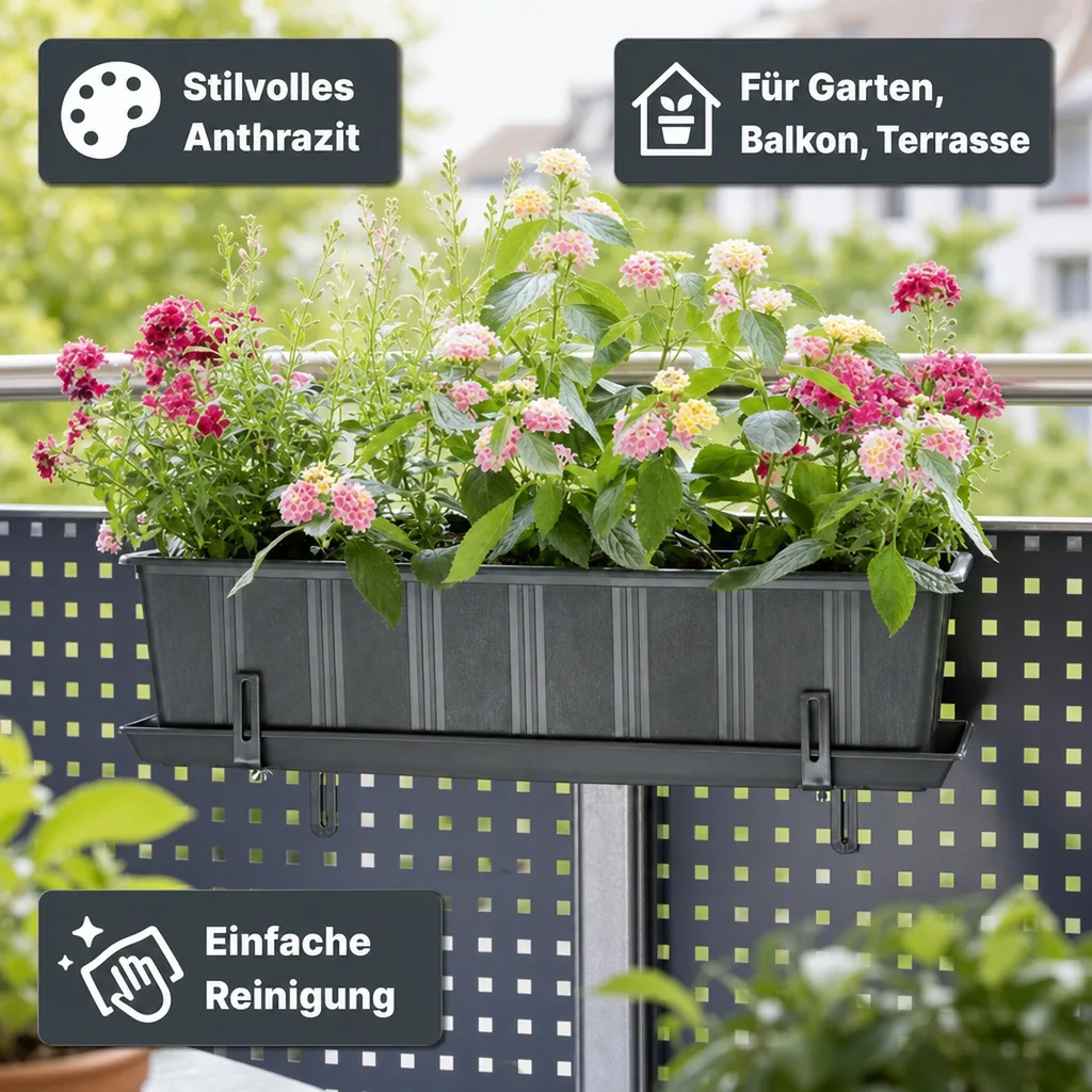Blumenkasten 100 cm, anthrazit, Kunststoff, Balkon