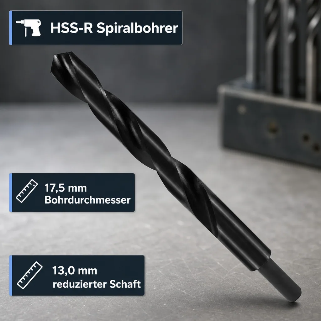 Spiralbohrer DIN 338, HSS Bohrer 17,5mm, reduzierter Schaft