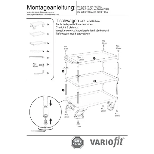 Tischwagen, Werkstattwagen, Etagenwagen, 400 kg Traglast, EasySTOP