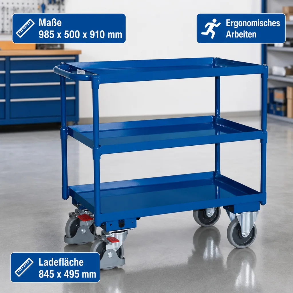 Tischwagen, Werkstattwagen, Etagenwagen, 400 kg Traglast, EasySTOP