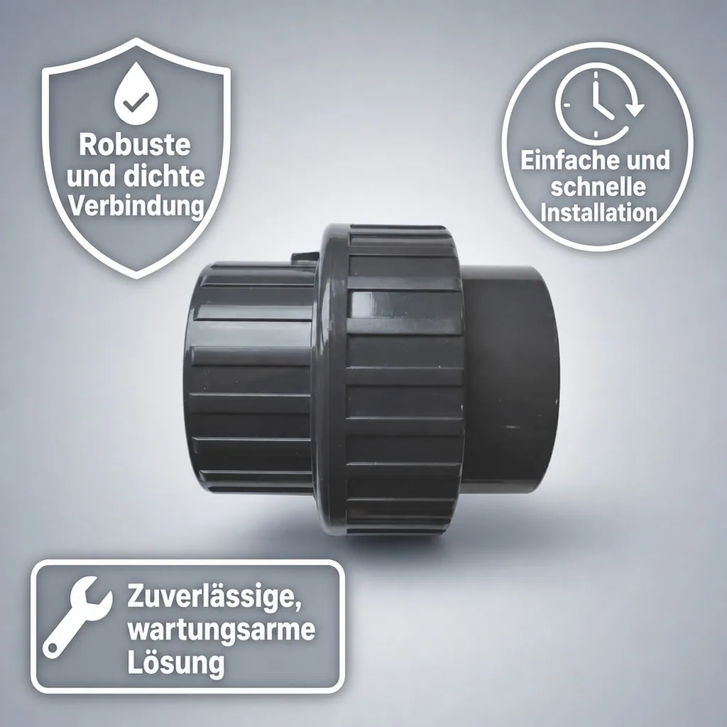 PVC-U Verschraubung, Klebemuffe x Klebemuffe 25 mm, Rohrverschraubung