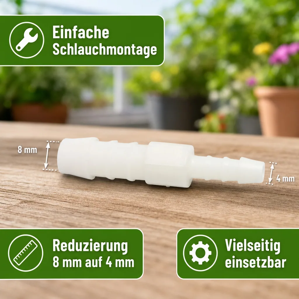 Schlauchverbinder, Kunststoff, reduziert, 8 mm x 4 mm