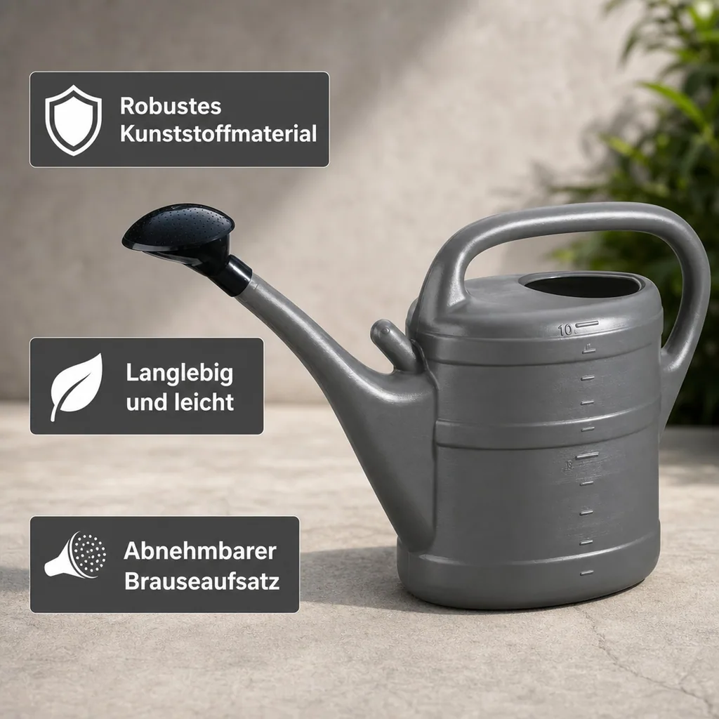 Gießkanne 10 Liter, anthrazit, Kunststoff, Garten, mit Brause