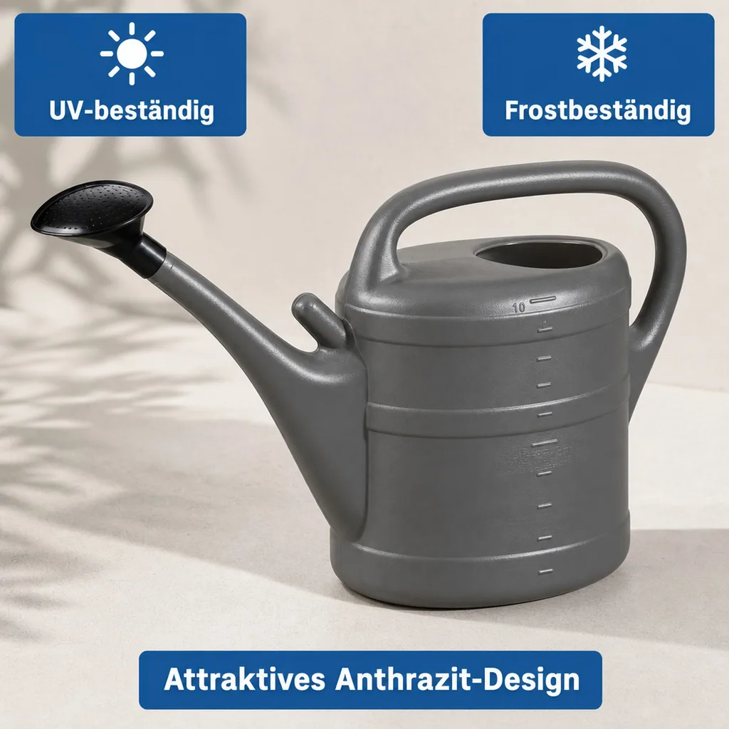 Gießkanne 10 Liter, anthrazit, Kunststoff, Garten, mit Brause