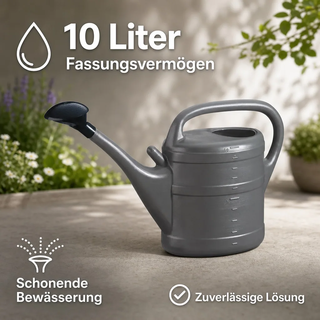 Gießkanne 10 Liter, anthrazit, Kunststoff, Garten, mit Brause