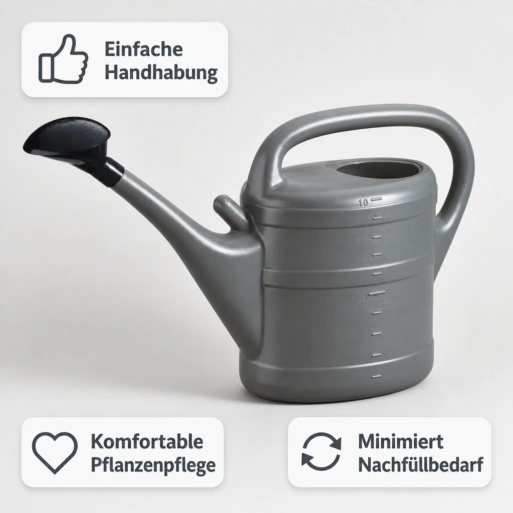 Gießkanne 10 Liter, anthrazit, Kunststoff, Garten, mit Brause