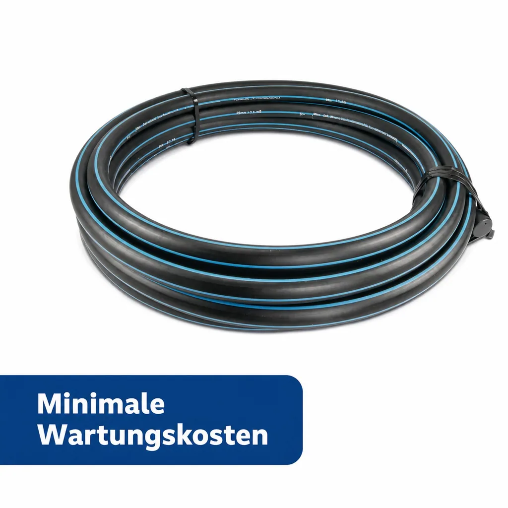 Wasserrohr, Druckrohr PE80 - 25 mm x 2,3 mm, Glatt SDR 11, 12,5bar, Schwarz/Blau 1m, DVGW type D=0,60m