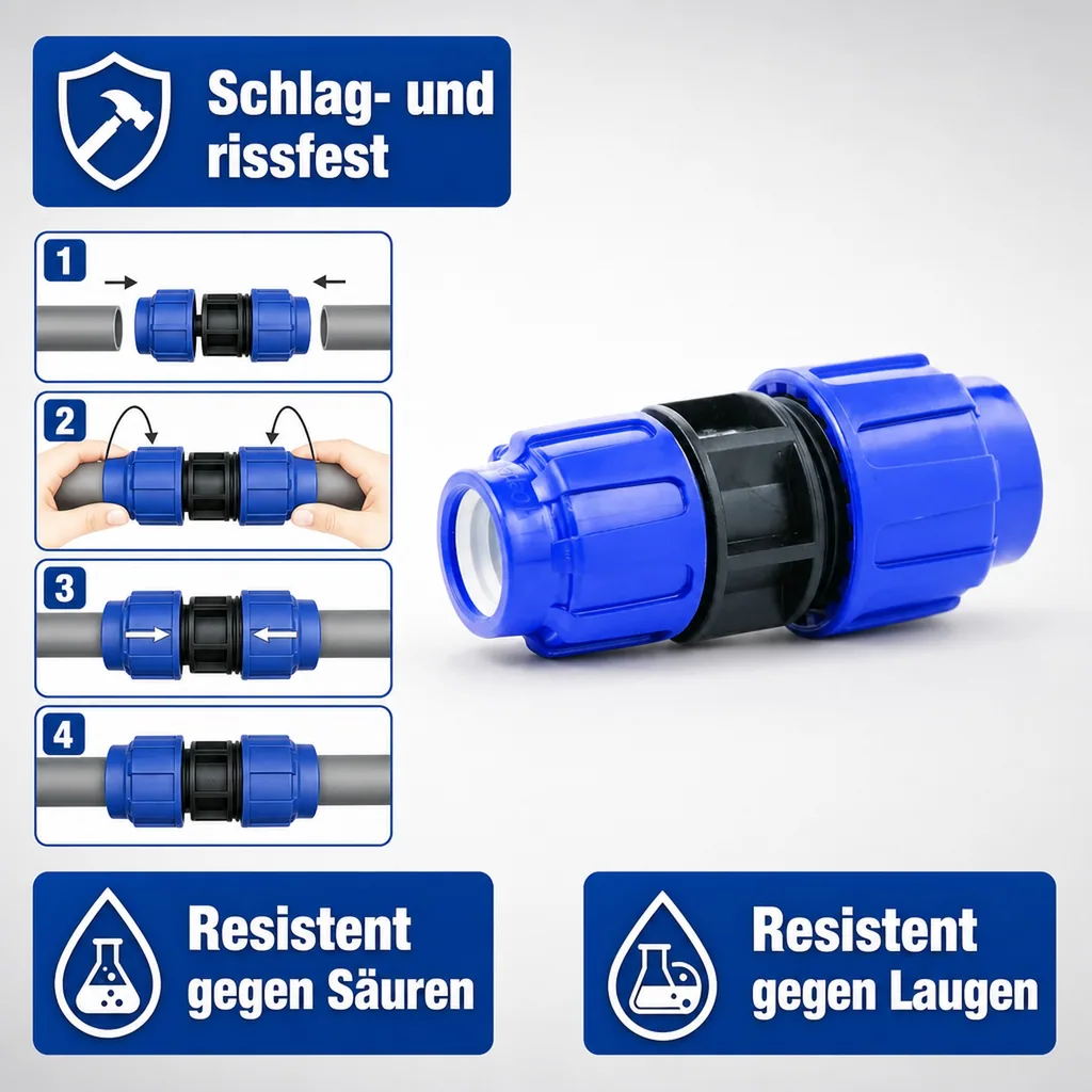 PP PE Rohr Verschraubung Kupplung reduziert 32 x 25