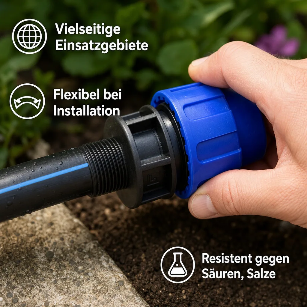 PE Rohr Verschraubung, Kupplung 20mm, 1 Zoll AG, Klemmverschraubung