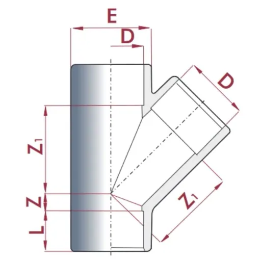 PVC Fittings, 45° T-Stück Muffe 25mm, PVC Klebefittings