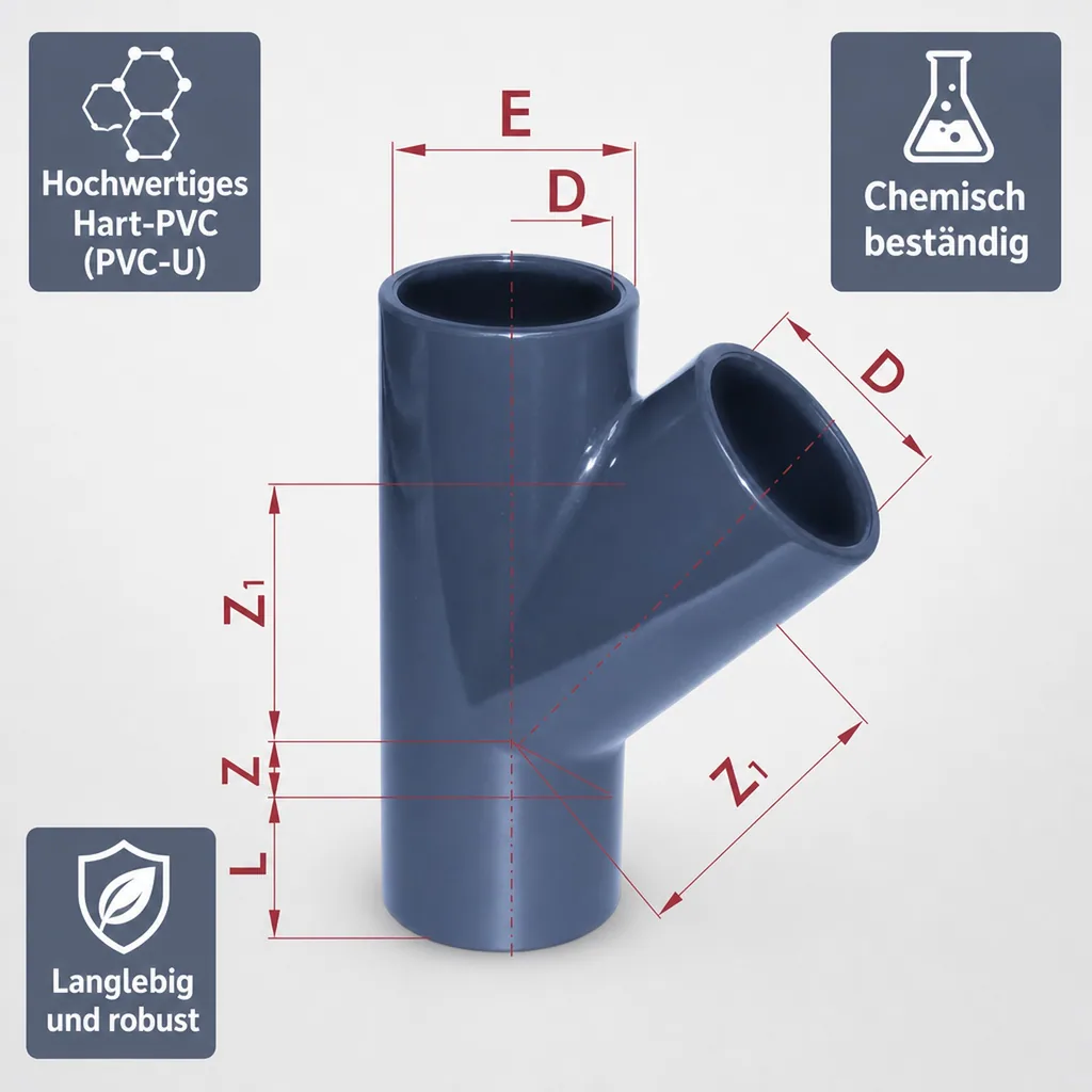 PVC Fittings, 45° T-Stück Muffe 25mm, PVC Klebefittings