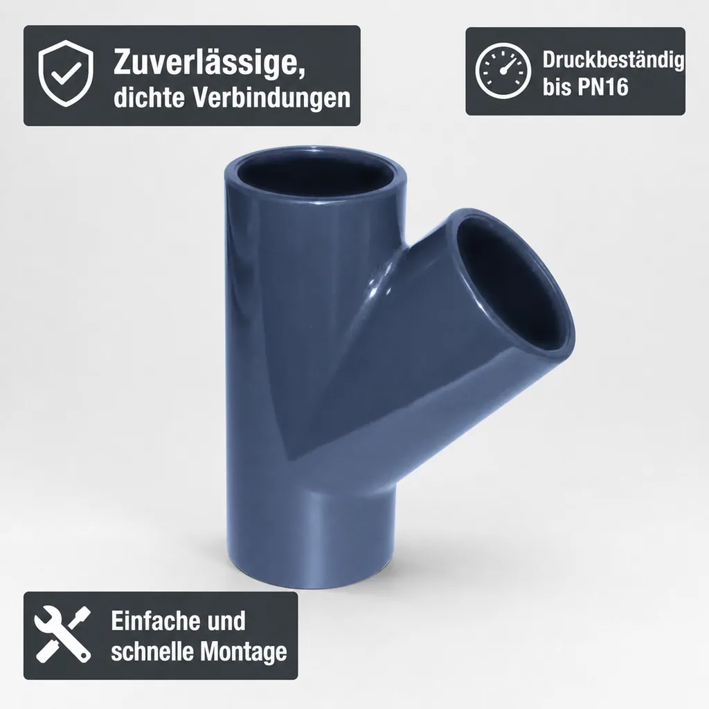 PVC Fittings, 45° T-Stück Muffe 25mm, PVC Klebefittings