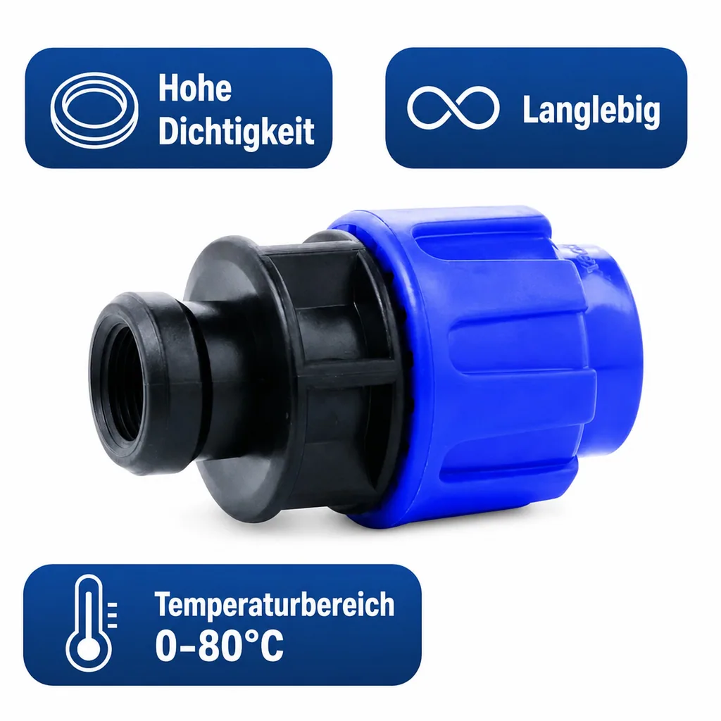 PE Rohr Verschraubung 40mm, Kupplung 1 1/4" IG, Trinkwasser