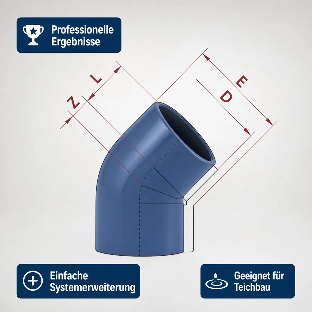 PVC Winkel, 45 Grad, Muffe 25mm, PN16, PVC Fitting
