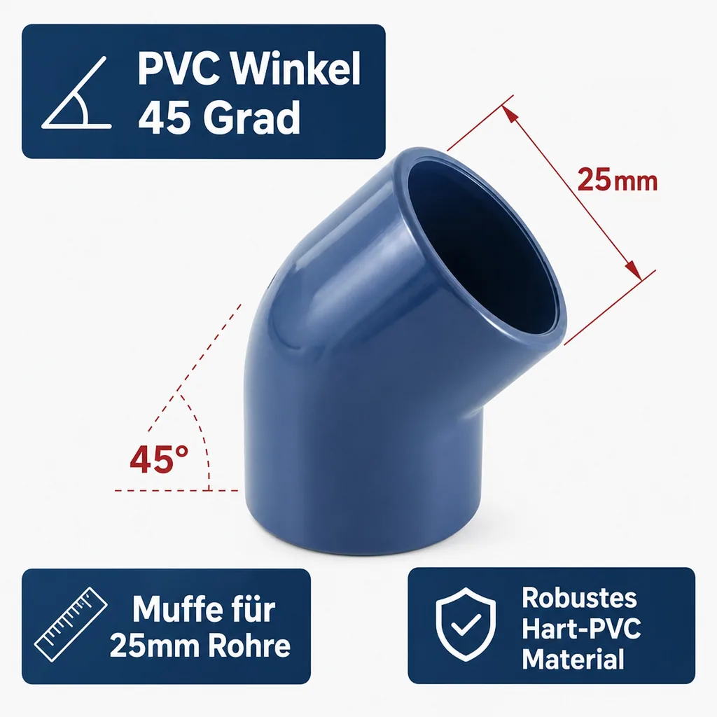 PVC Winkel, 45 Grad, Muffe 25mm, PN16, PVC Fitting