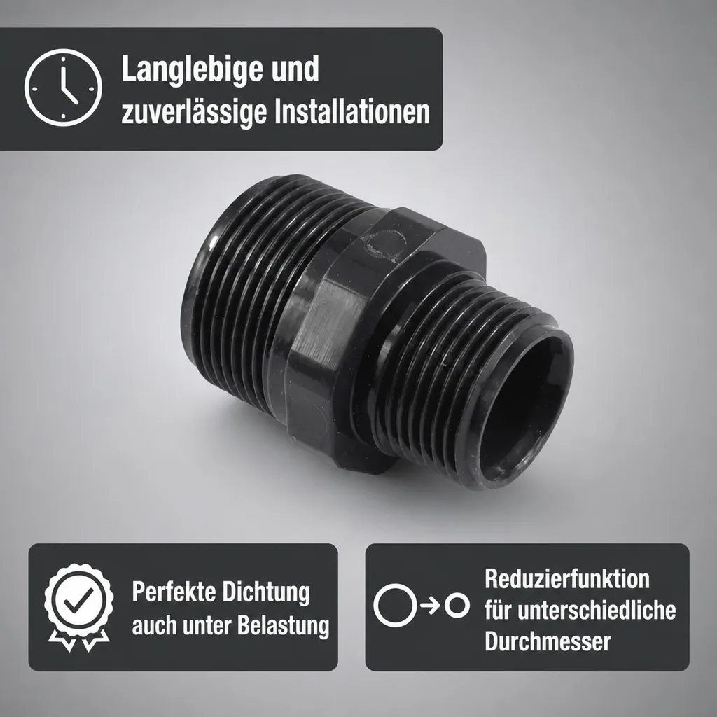 PVC Fittinge, Reduzier Doppelnippel, PVC-U Doppelnippel reduziert AG 1 1/4" x 1"