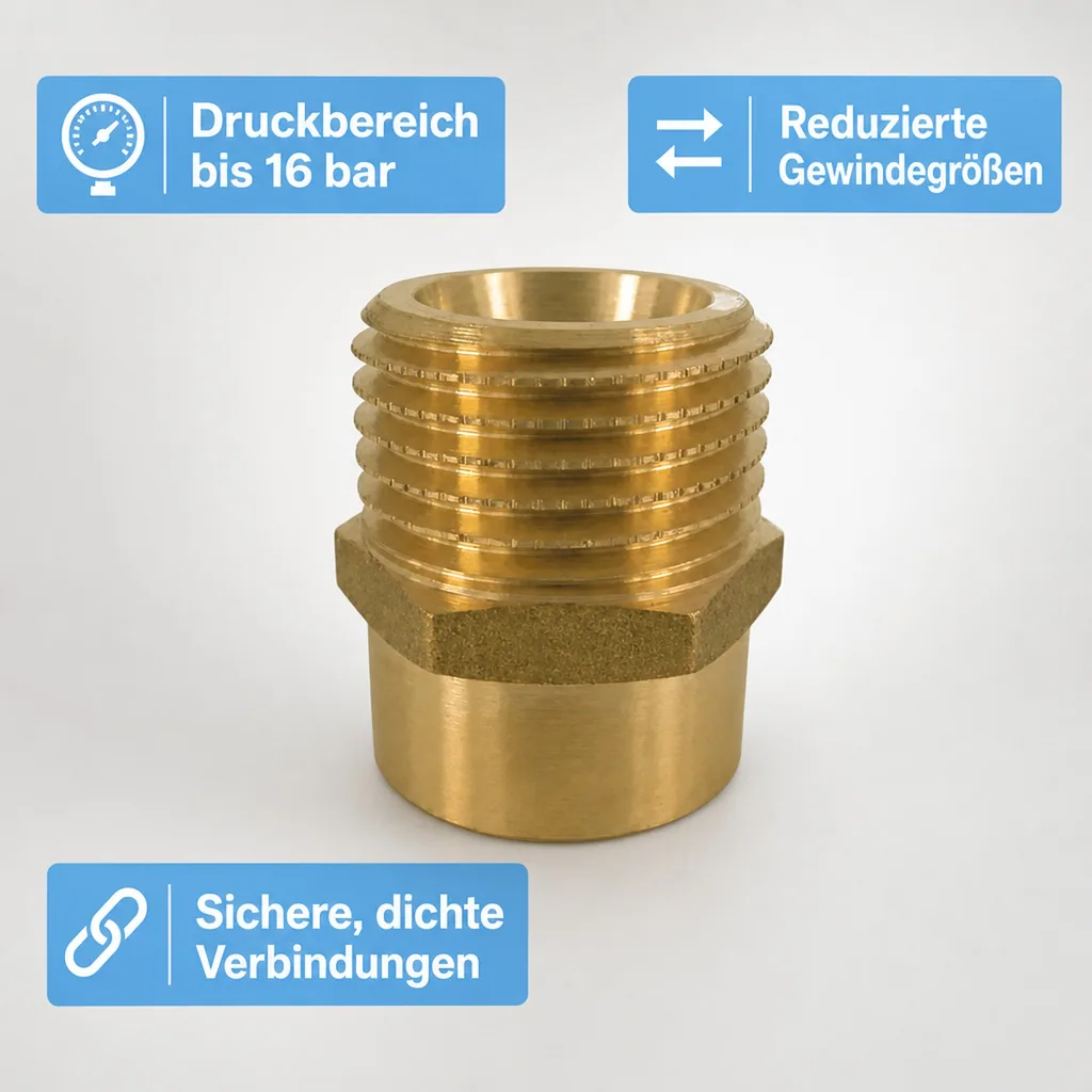 Messing Fitting, Doppelnippel reduziert, 1 1/4 IG x 1 1/2 AG, Gewindefitting