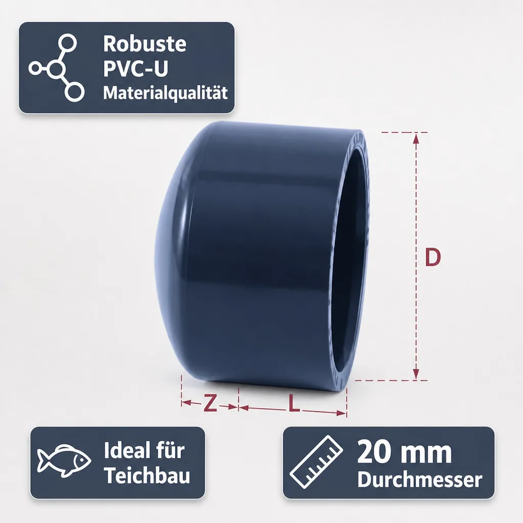 PVC Klebemuffe 20mm, PVC-U Kappe, PN16 Fitting