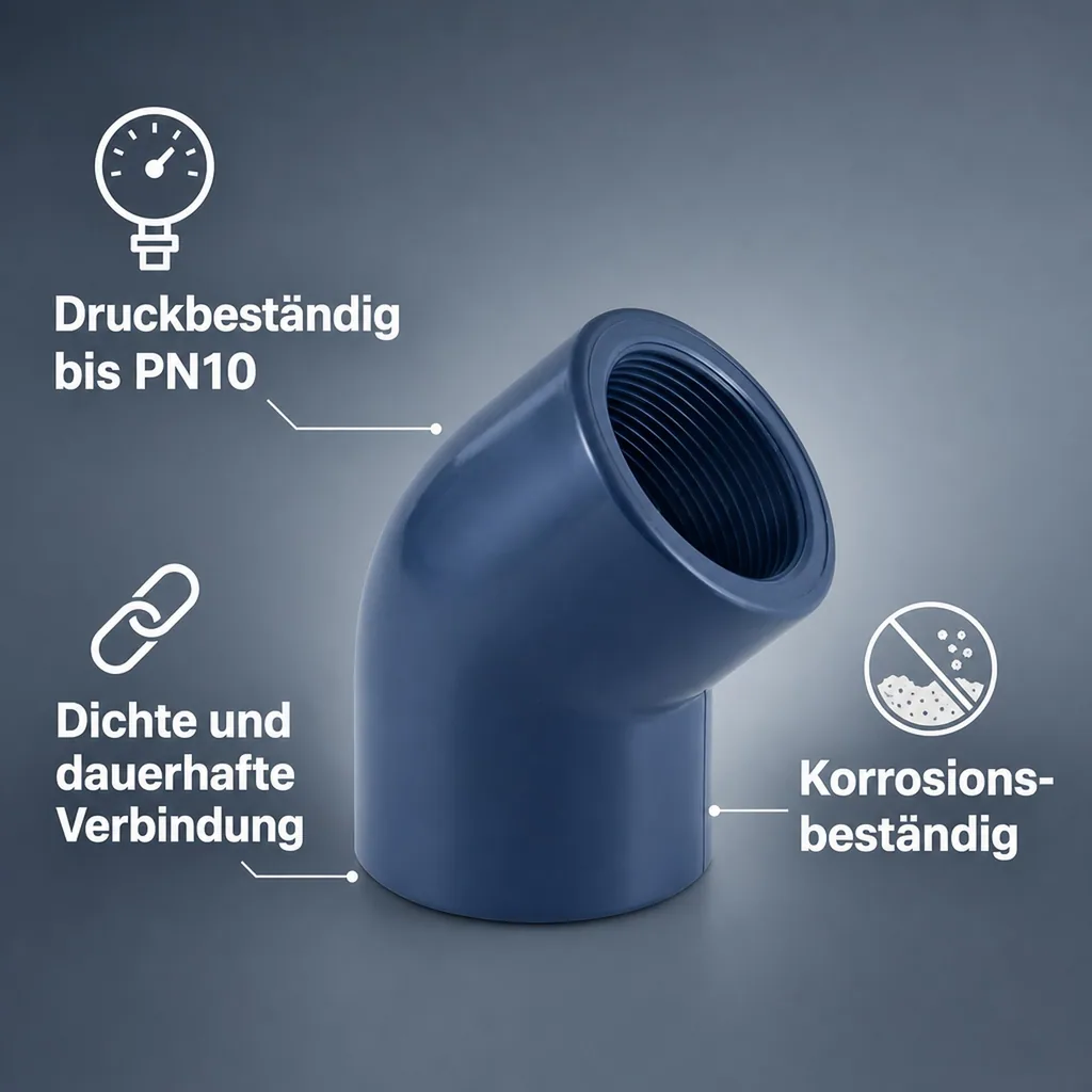 PVC Winkel 45 Grad, PVC-U Winkel, Muffe 32 mm x 1", PN10